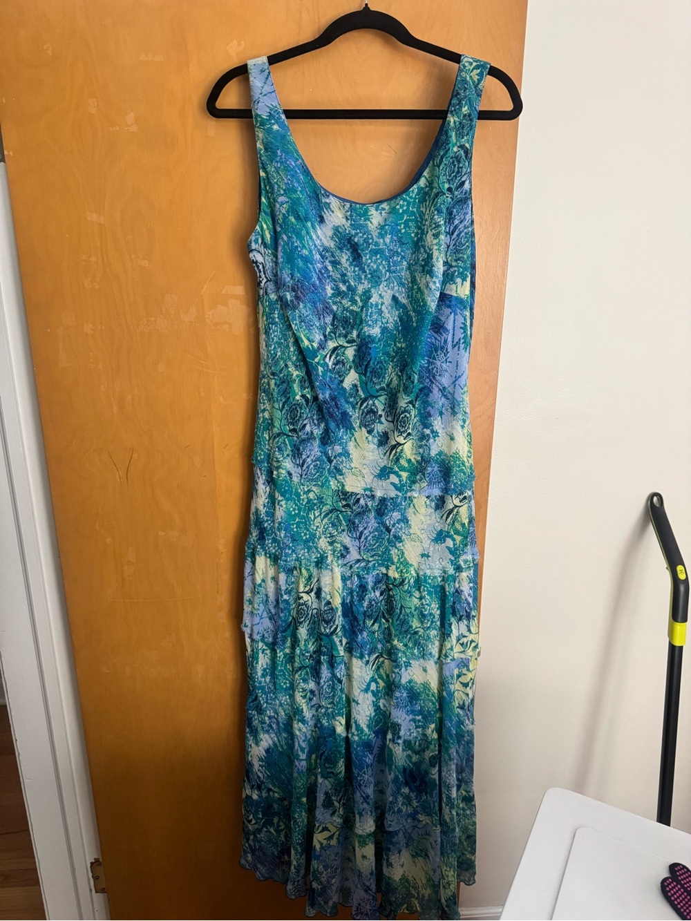 Nine West Teal Blue Floral Scoop-Neck Maxi Dress
